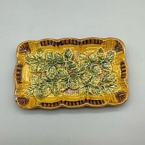 Vintage Italian Pottery Tray Pheasant Village Marked Italy PV 65496 Raised Leaf